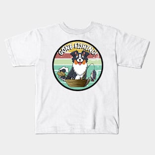 Funny Collie Dog has gone fishing Kids T-Shirt
